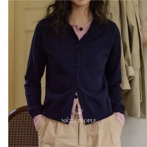 Navy Blue Cardigan with Pink Inner Layer